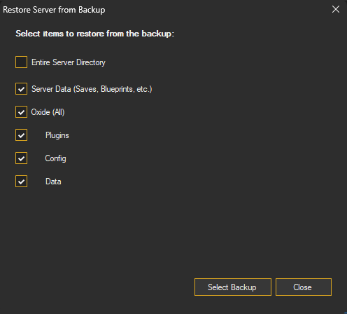 Restore Server Button